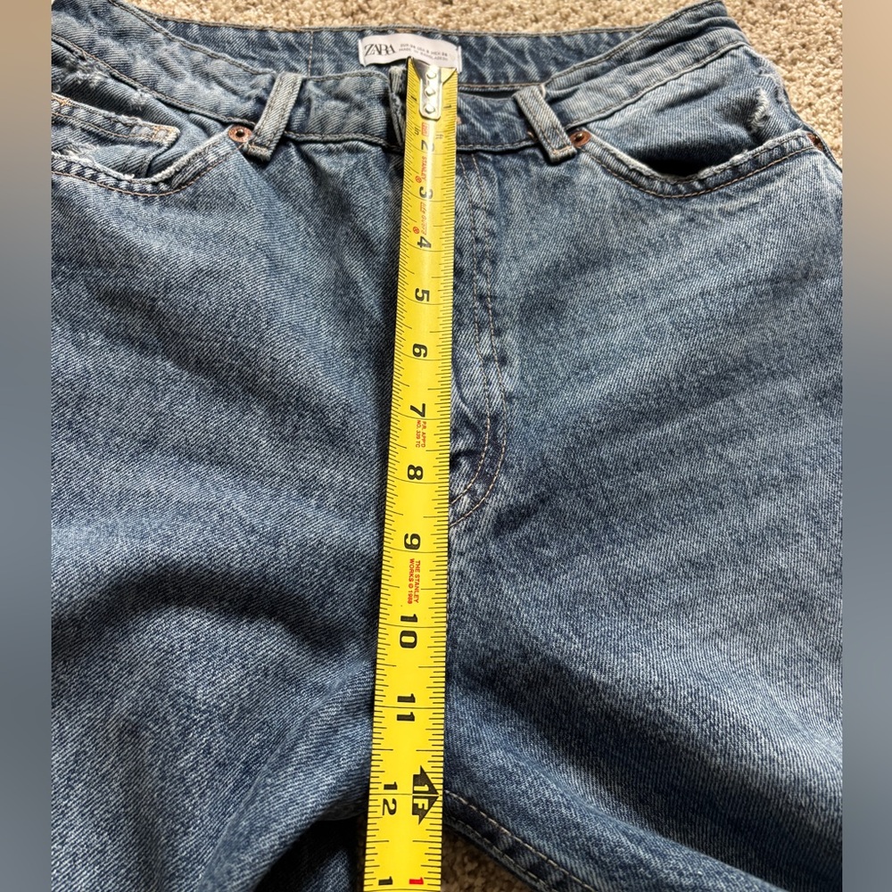 Zara Jeans Womens Blue Denim Cotton High Rise Distressed Straight Leg Size 6 - Picture 7 of 9